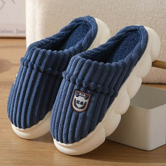 Winter Corduroy Slippers Home Bedroom Floor Plush Shoes Fashion Solid Color Non-slip Slippers For Women Men - Velora