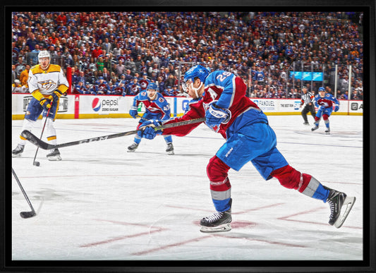 Nathan MacKinnon Colorado Avalanche Framed 20x29Shooting Canvas Frameworth Sports Marketing