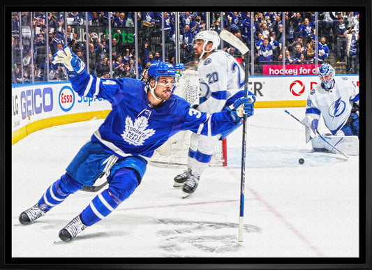 Auston Matthews Toronto Maple Leafs Framed 20x29 Celebration Canvas Frameworth Sports Marketing