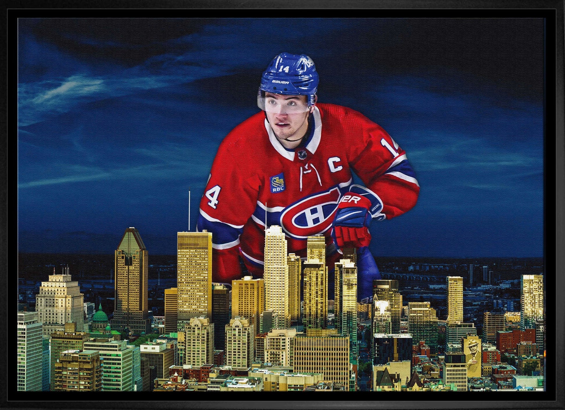 Nick Suzuki 20x29 Framed Canvas Canadiens Skyline Frameworth Sports Marketing