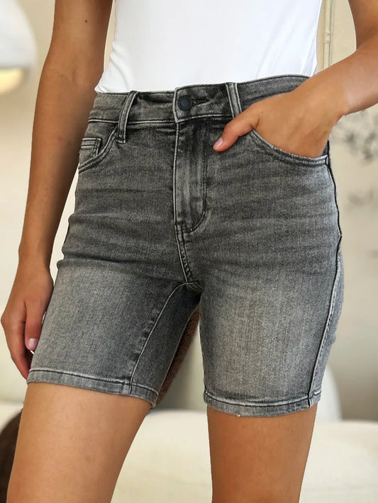Judy Blue Full Size High Waist Washed Denim Shorts - Velora