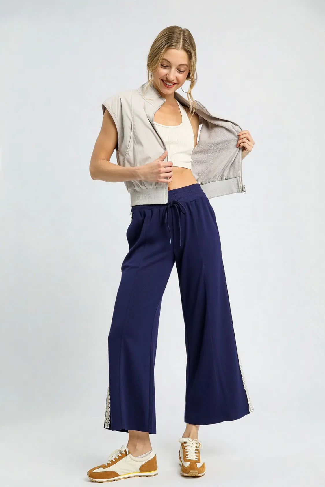 Umgee Wide-Leg Pants with Lace Trim - Velora