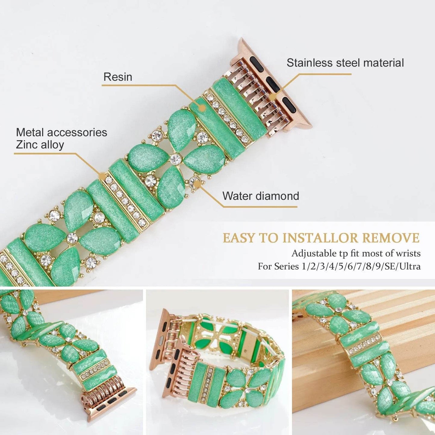 Strap Green Jewelry Watch Band Bracelet women - Velora