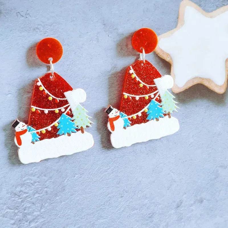 Sweet Christmas Tree Earrings With Rhinestones New Fashion Christmas Acrylic Earrings Women's Jewelry - Velora