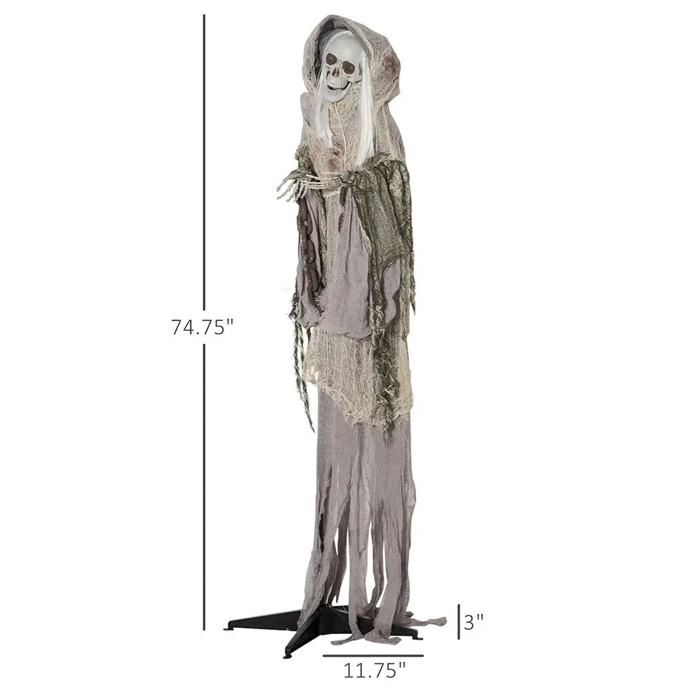 74inch Life Size Outdoor Halloween Decorations Skeleton Witch, Sound And Motion Activated Animated Prop Animatronic Decor With Light Up Eyes, Spooky Sound EX-STOCK Canada