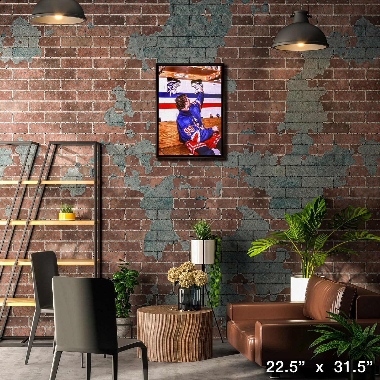 Wayne Gretzky 20x29 Framed Canvas Oilers Hanging up Skates-V