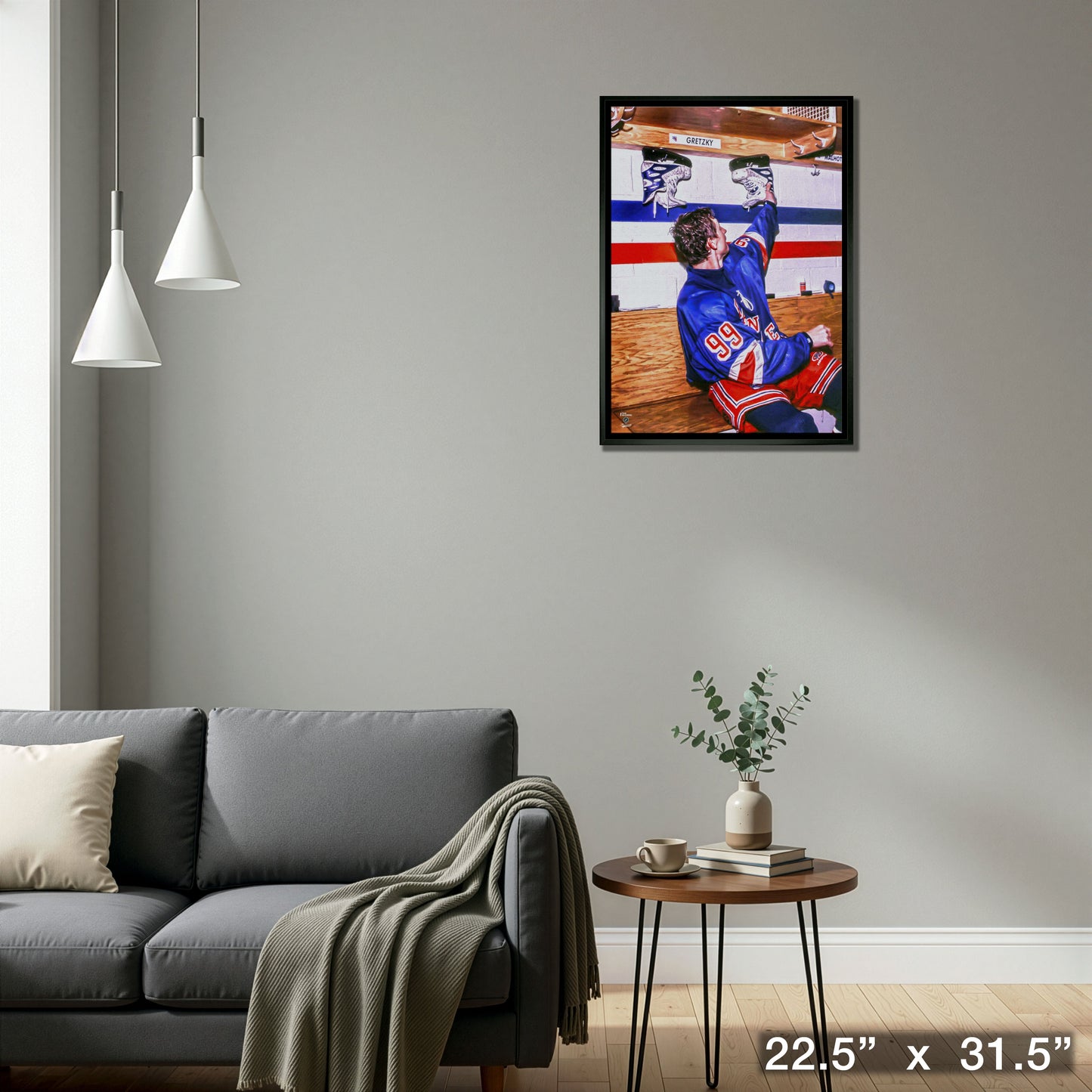 Wayne Gretzky 20x29 Framed Canvas Oilers Hanging up Skates-V