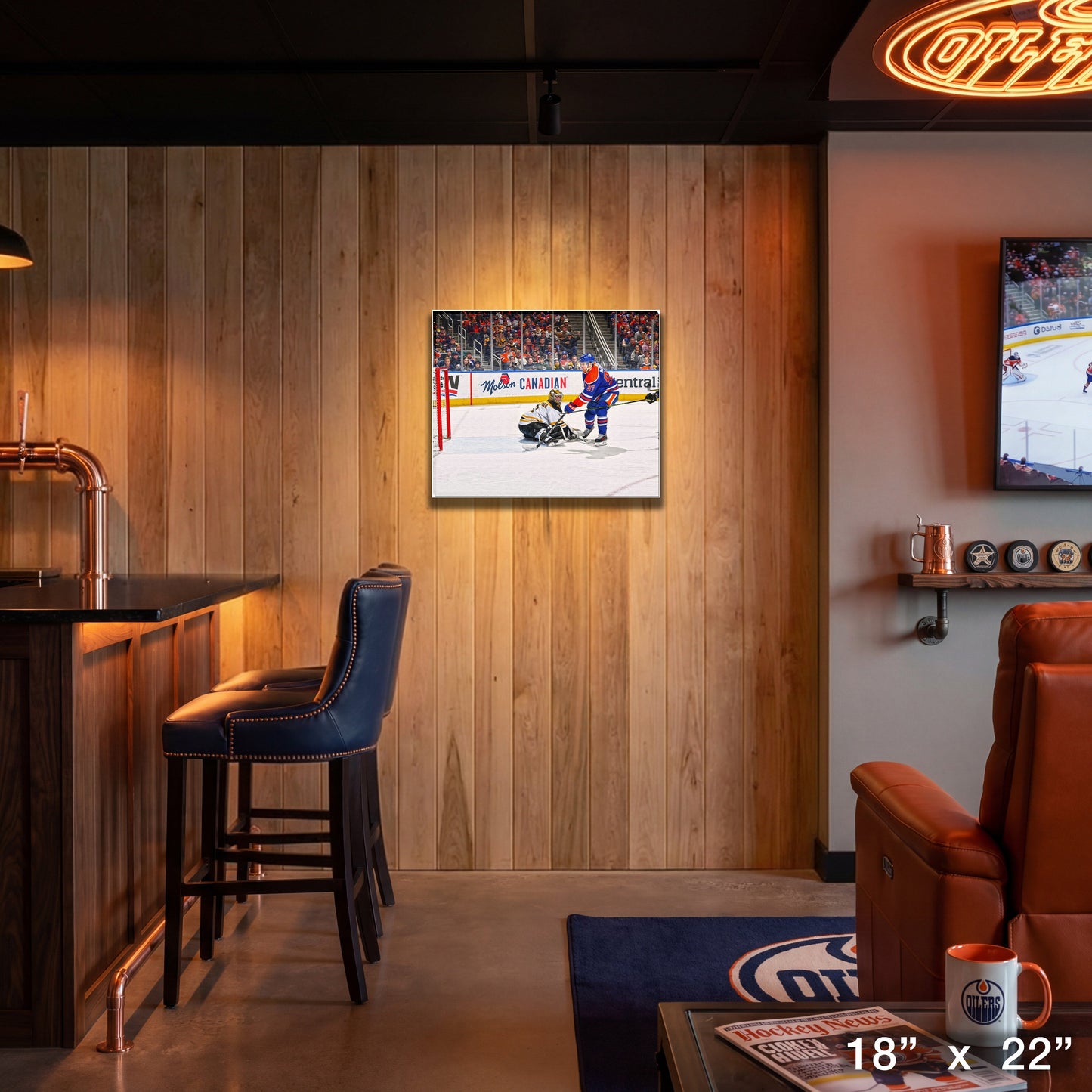 Connor McDavid Unsigned 16x20 Canvas Oilers vs Bruins