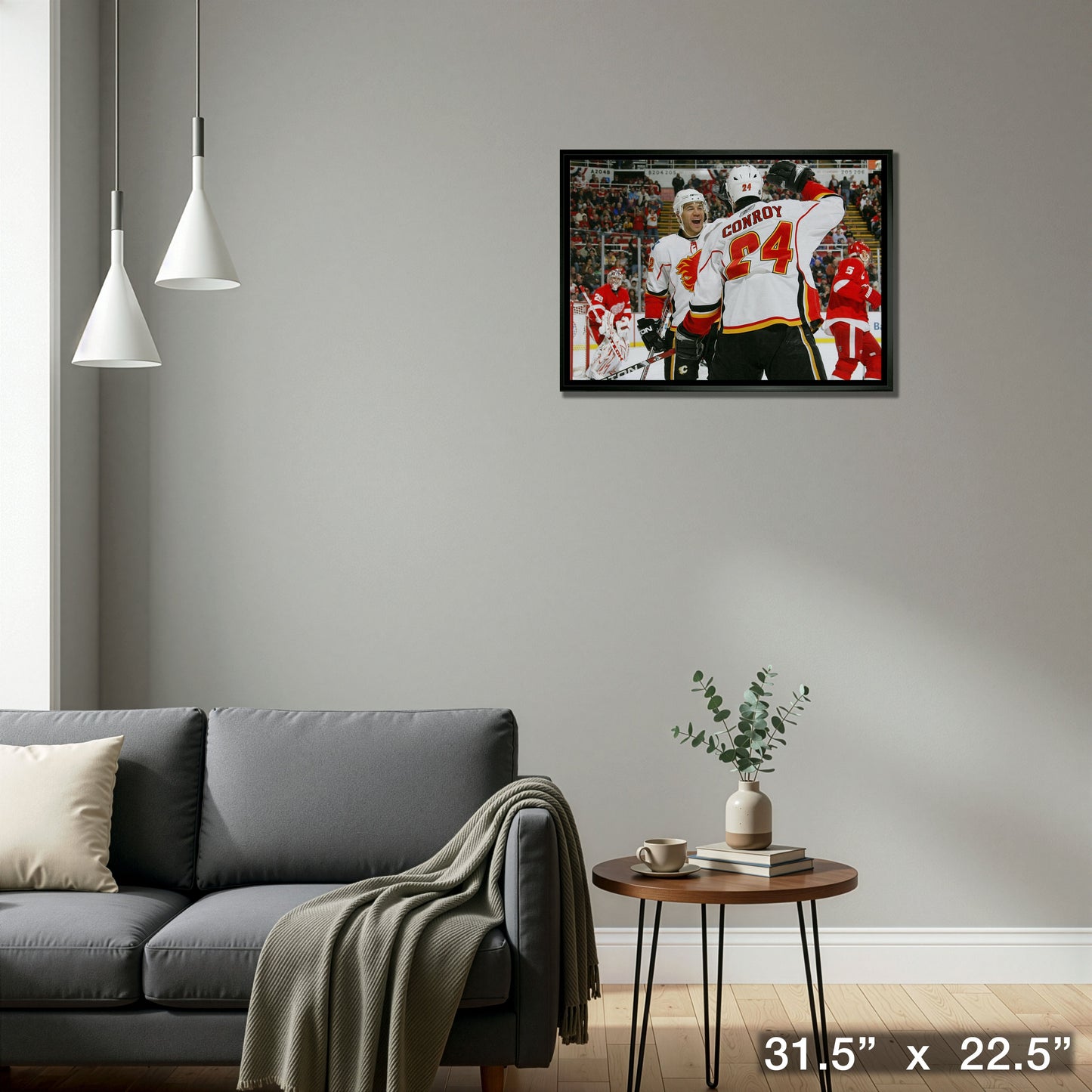 Jarome Iginla and Craig Conroy 20x29 Framed Canvas Flames Celebration-H