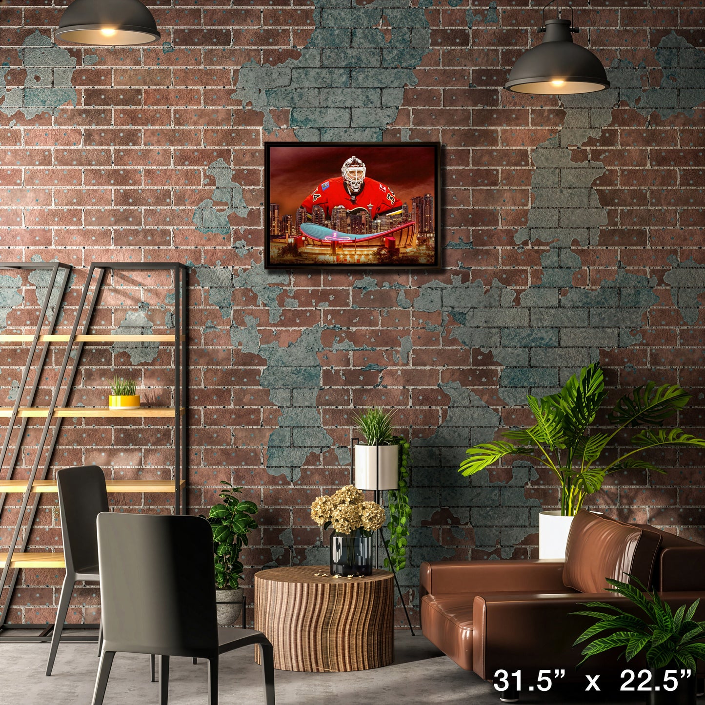 Miikka Kiprusoff 20x29 Framed Canvas Flames Skyline