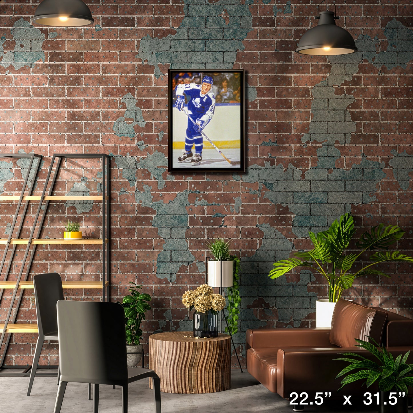 Borje Salming 20x29 Unsigned Framed Canvas Maple Leafs Blue Action-V