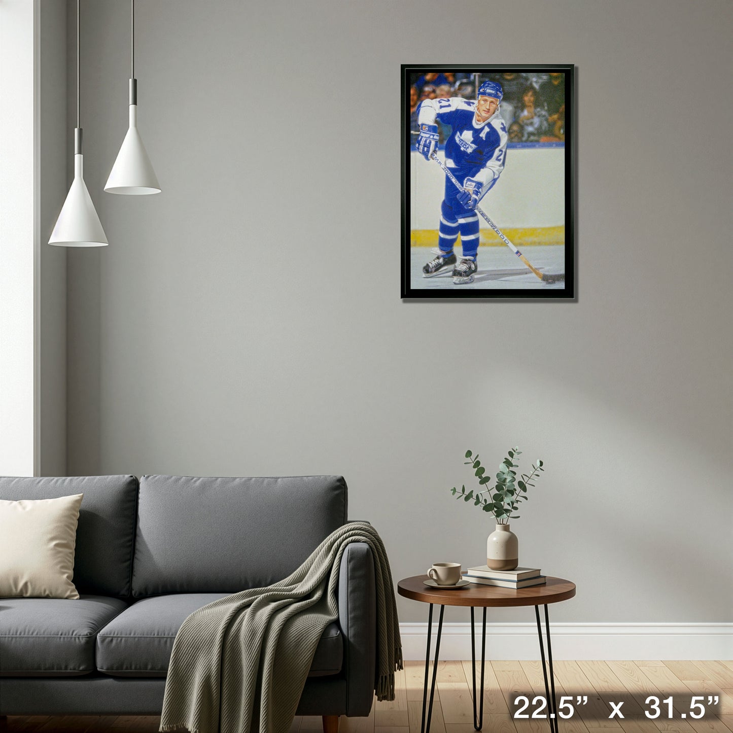 Borje Salming 20x29 Unsigned Framed Canvas Maple Leafs Blue Action-V