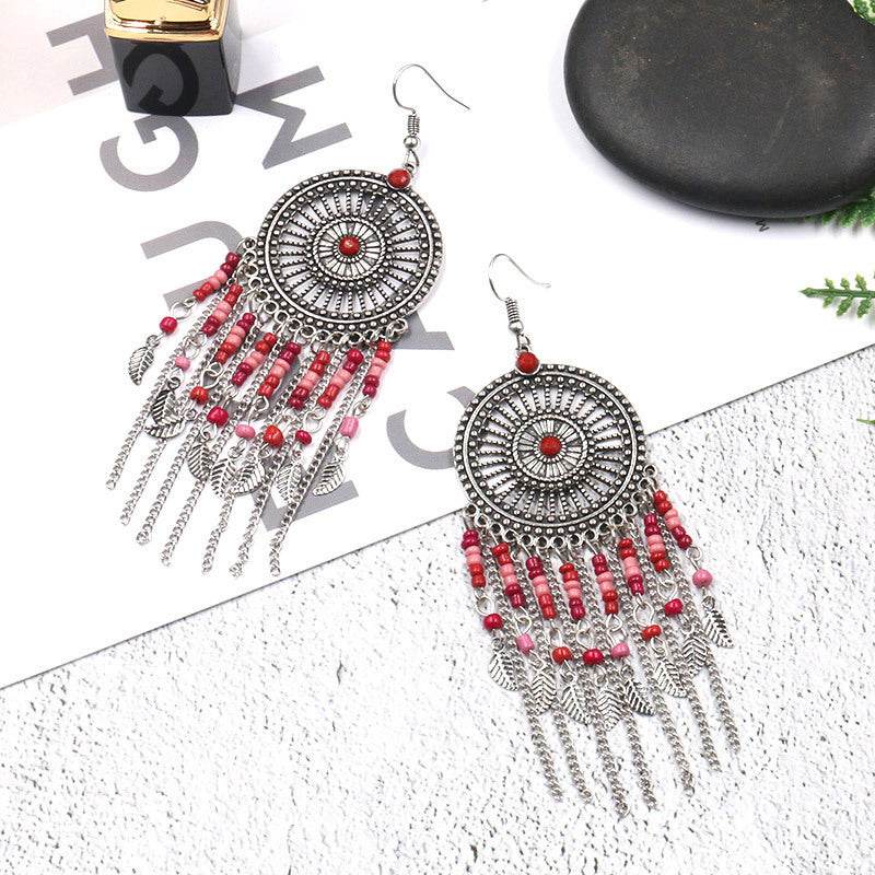 Beaded fringed hollow earrings - Velora