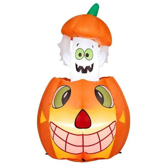 2.8 FT Halloween Inflatables Animated Pumpkin Ghost, Outdoor Decorations Blow Up Yard Decor With Built-in LEDs For Indoor Party Garden Lawn Decor - Velora