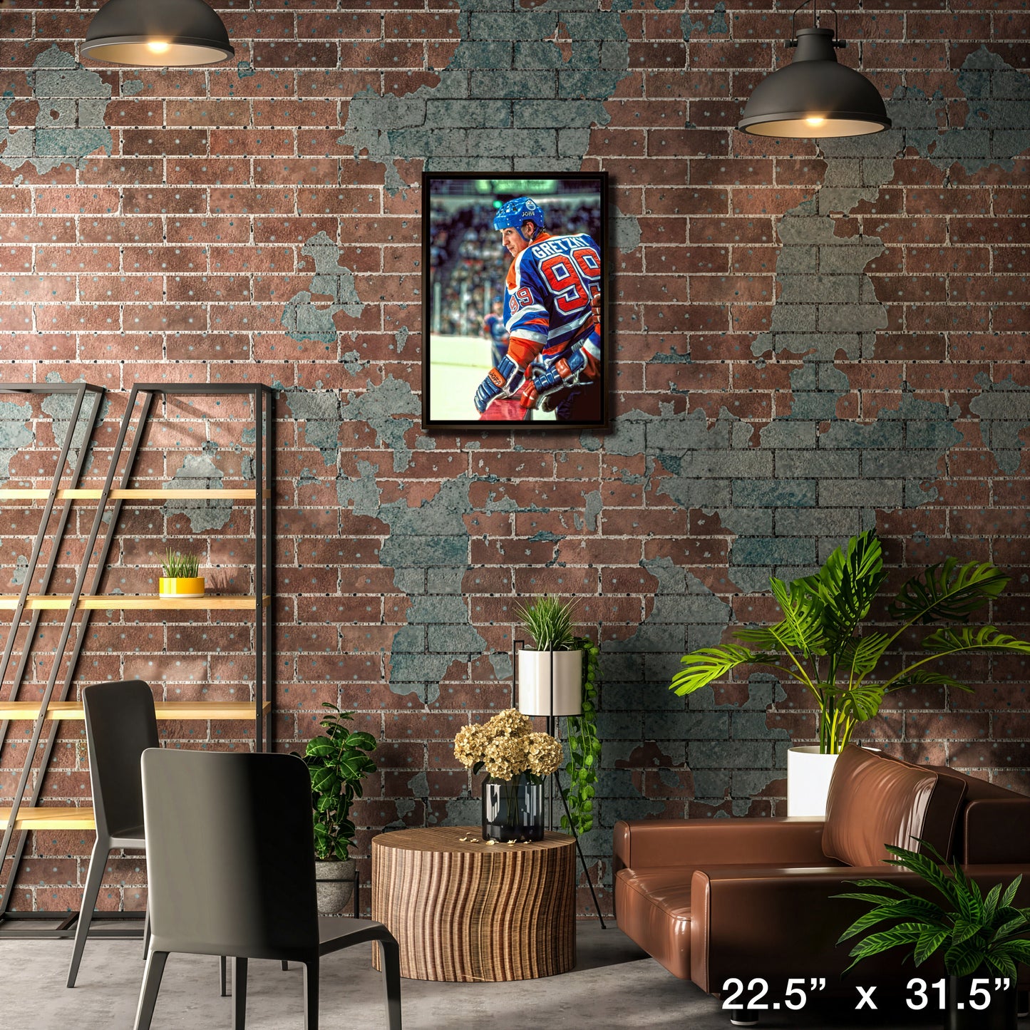 Wayne Gretzky Edmonton Oilers Framed 20x29 Jumping Over Bench Canvas