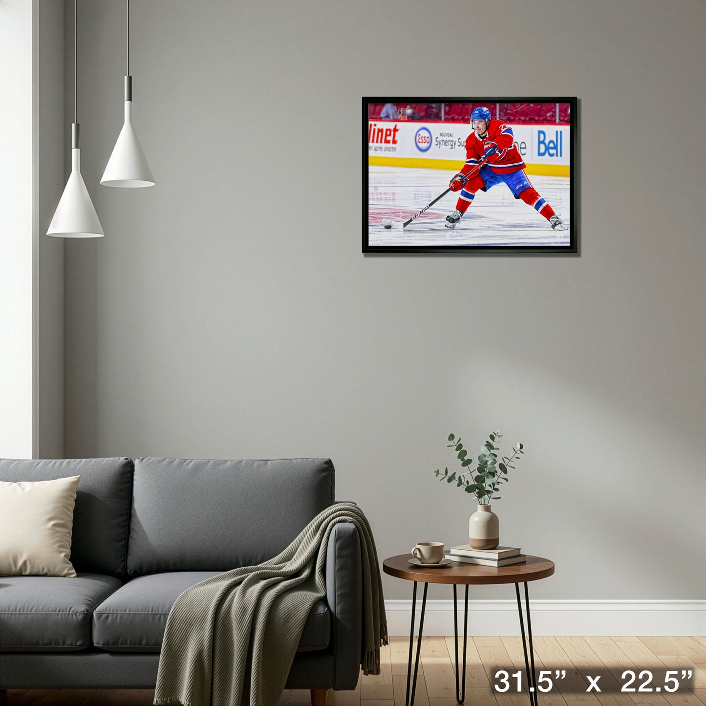 Cole Caufield Montreal Canadiens Framed 20x29 Passing Puck Canvas