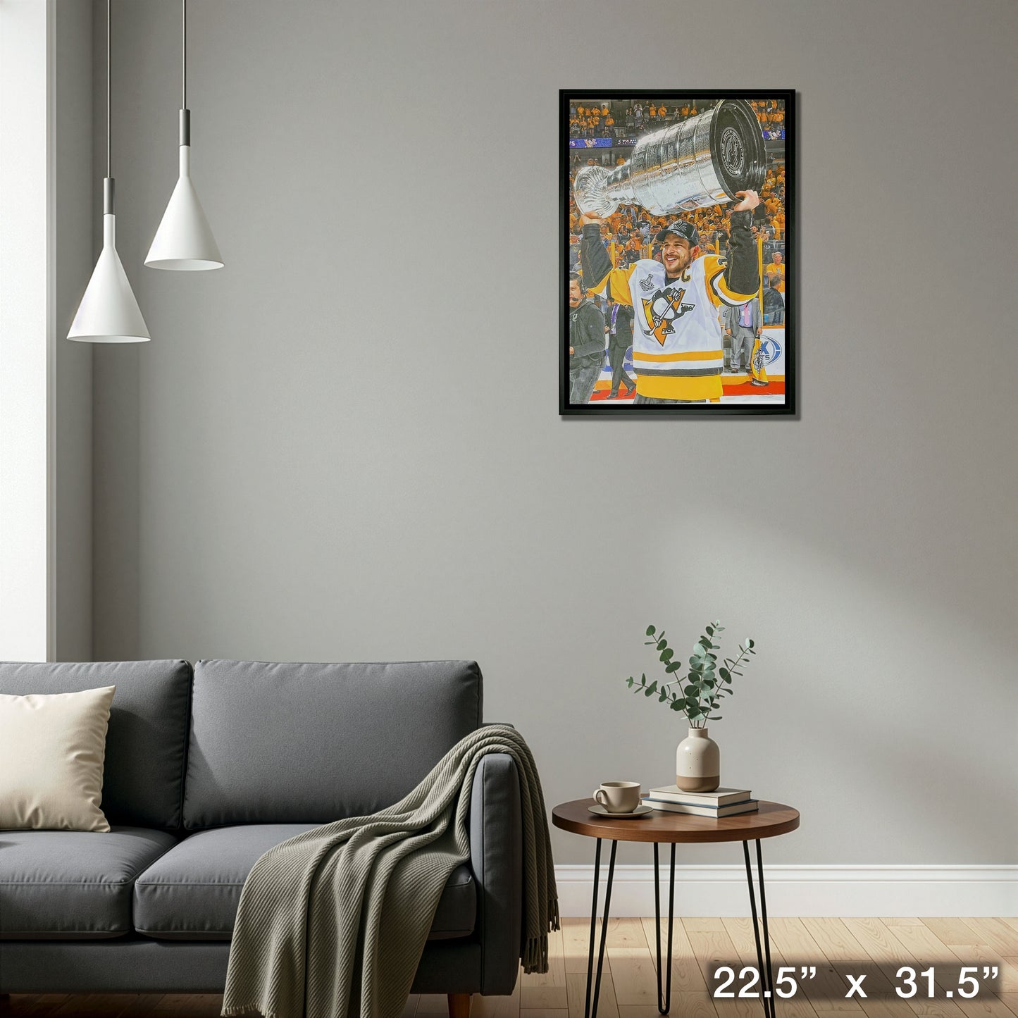 Sidney Crosby Pittsburgh Penguins Framed 20x29 Raising Cup Canvas