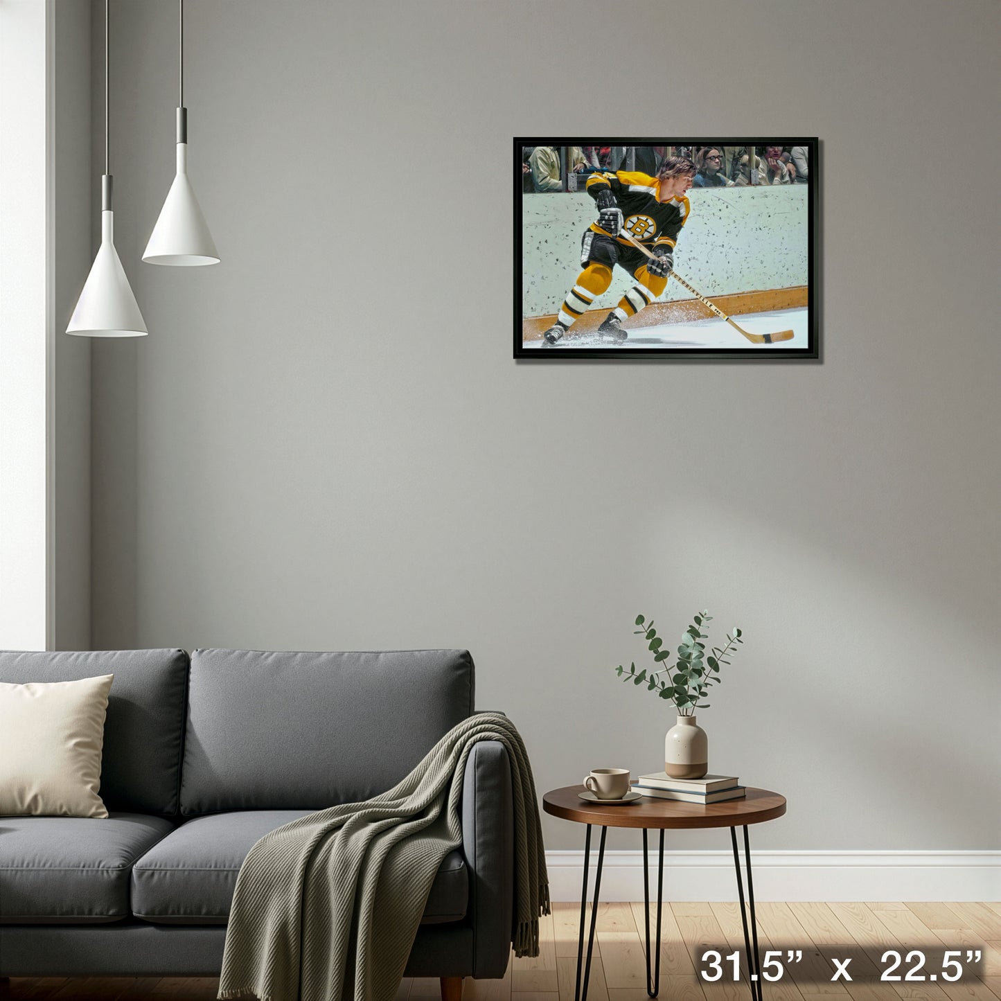 Bobby Orr Boston Bruins Framed 20x29 Skating Black Jersey Canvas