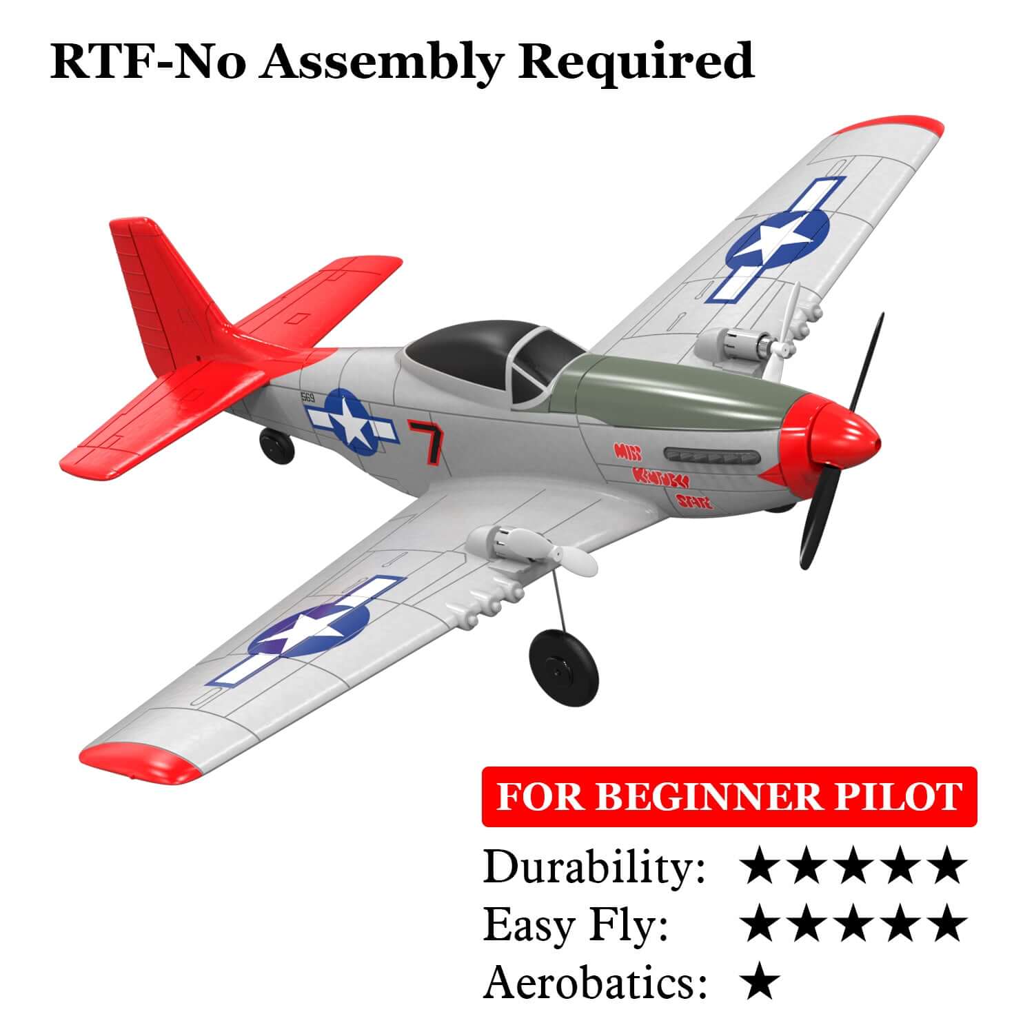 Mustang P51D 2CH Beginner RC Airplane with Gyro Stabilizer for Kids - Velora Luxury Fashion