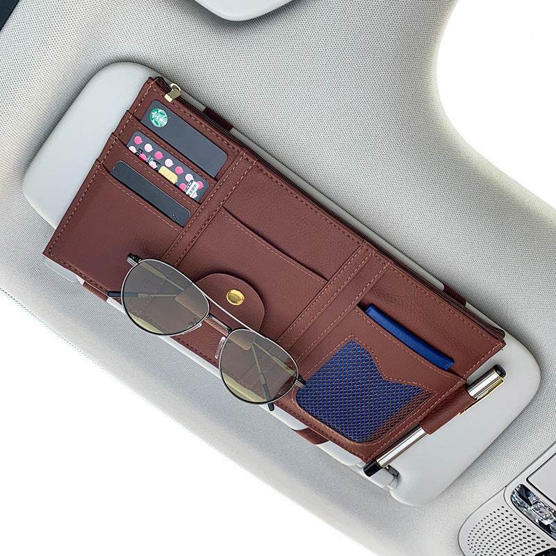 Car Sun Visor Organizer Storage Holder Full Leather Wrap - Velora