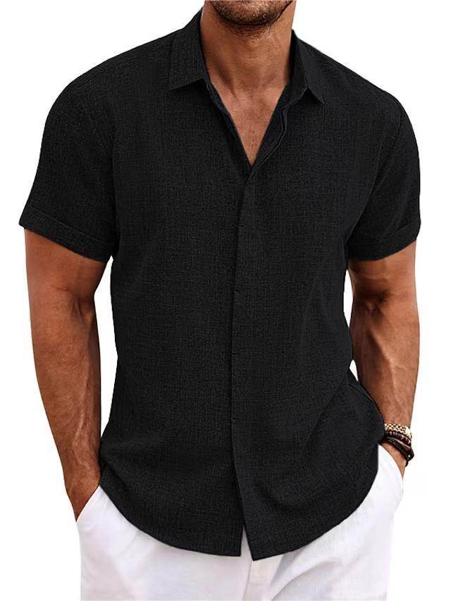 Men's Solid Color Loose Linen Short-sleeved shirt - Velora