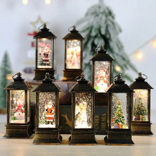 Christmas Candles Light Led Snow Deer Lantern Light Vintage Castle Santa Snowman Hanging Lantern Lamp New Year Party Decoration - Velora