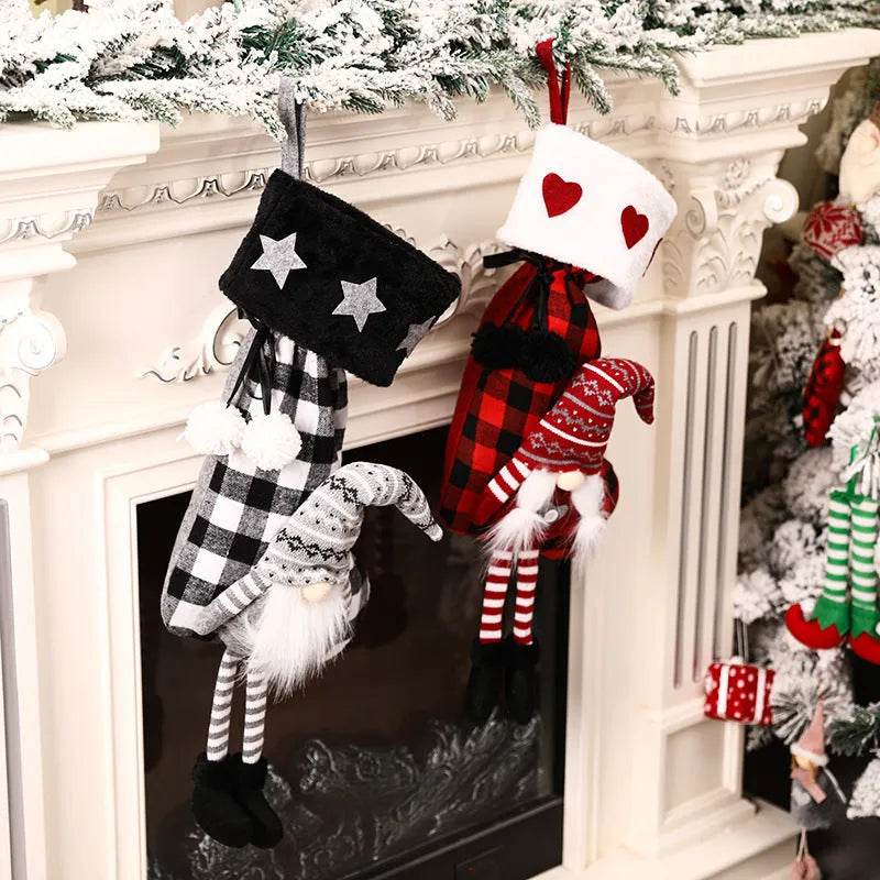 Red And Black Plaid Hanging Feet Stockings Christmas