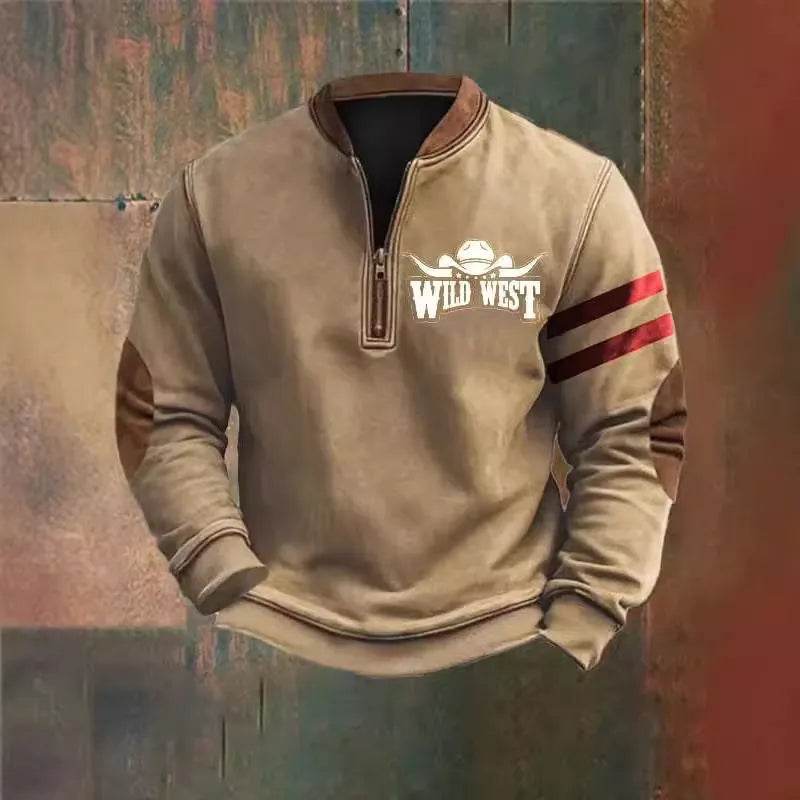 Casual 3D Digital Printing Stand Collar Men's Street Quarter Zip Sweatshirt top - Velora