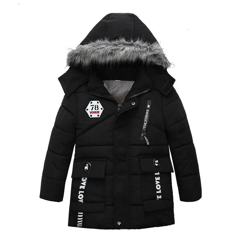 Fashion Boys Thicken Letter Print Hooded Cotton Jacket - Velora