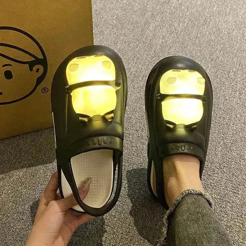 2025 Cute Slipper With Panda Lamp Summer Croc Sandals Femme Light Funny Woman Casual Home Slippers Shoes - Velora