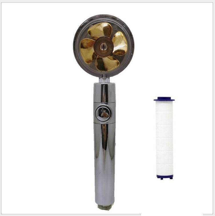 Propeller Driven Shower Head With Stop Button And Cotton Filter Turbocharged High Pressure Handheld Shower Nozzle - Velora