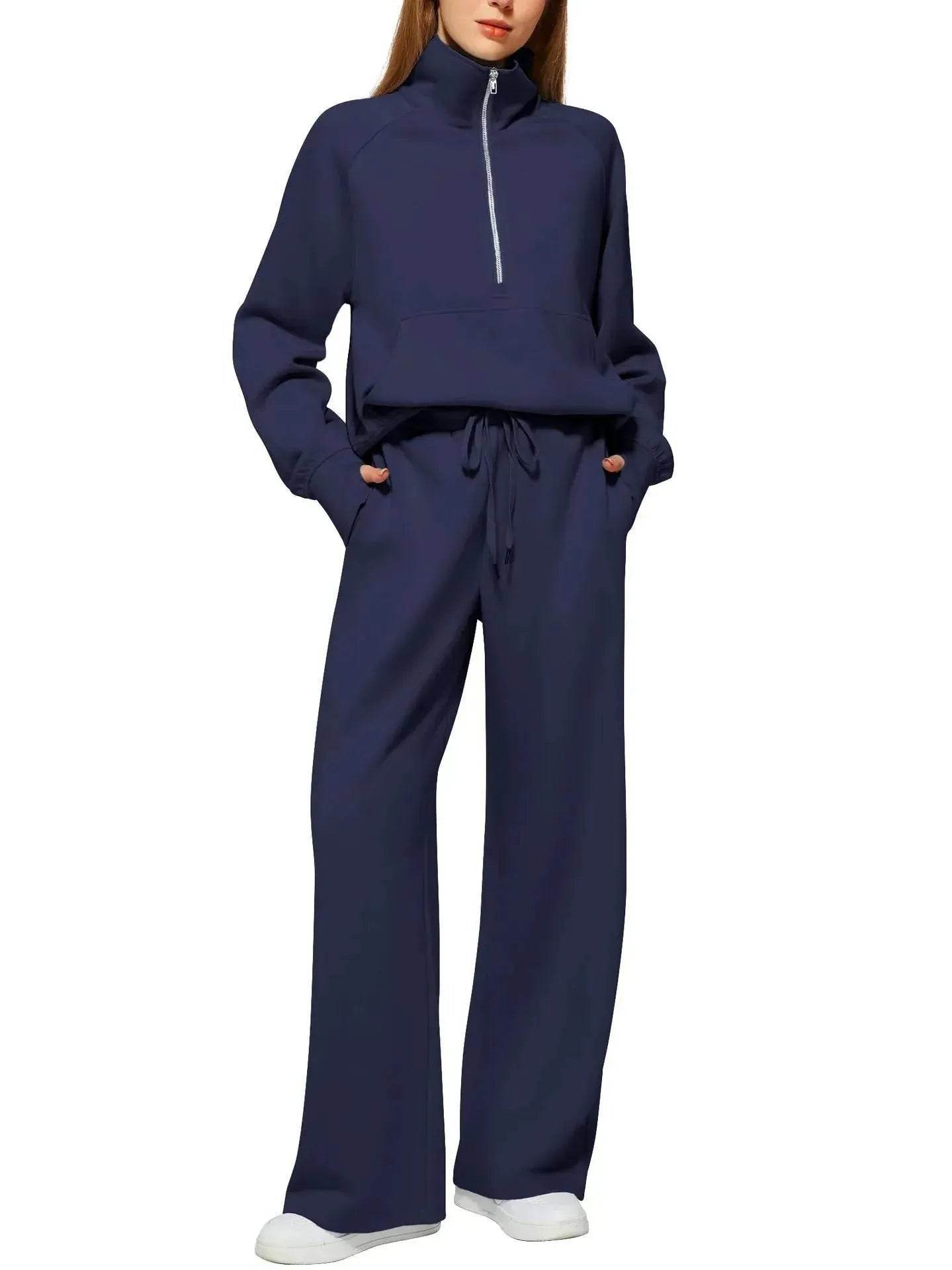Plain Women Matching Casual Winter Tracksuit set joggers and hoodie set for women - Velora