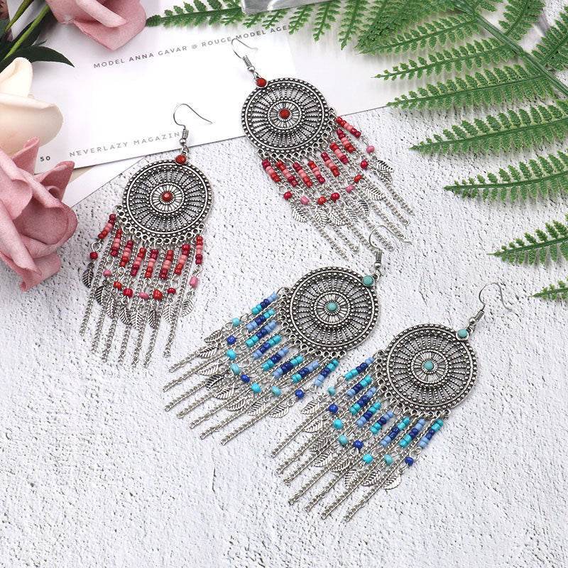 Beaded fringed hollow earrings - Velora