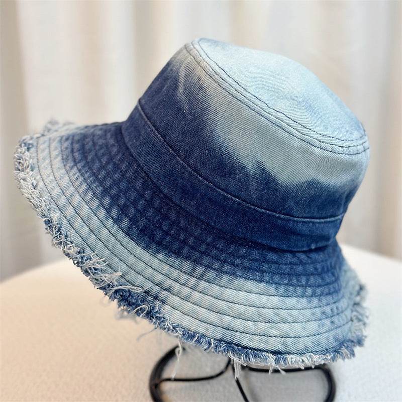 Summer Denim Bucket Hat for women Distressed Sun-proof Face-showing Small Hat - Velora