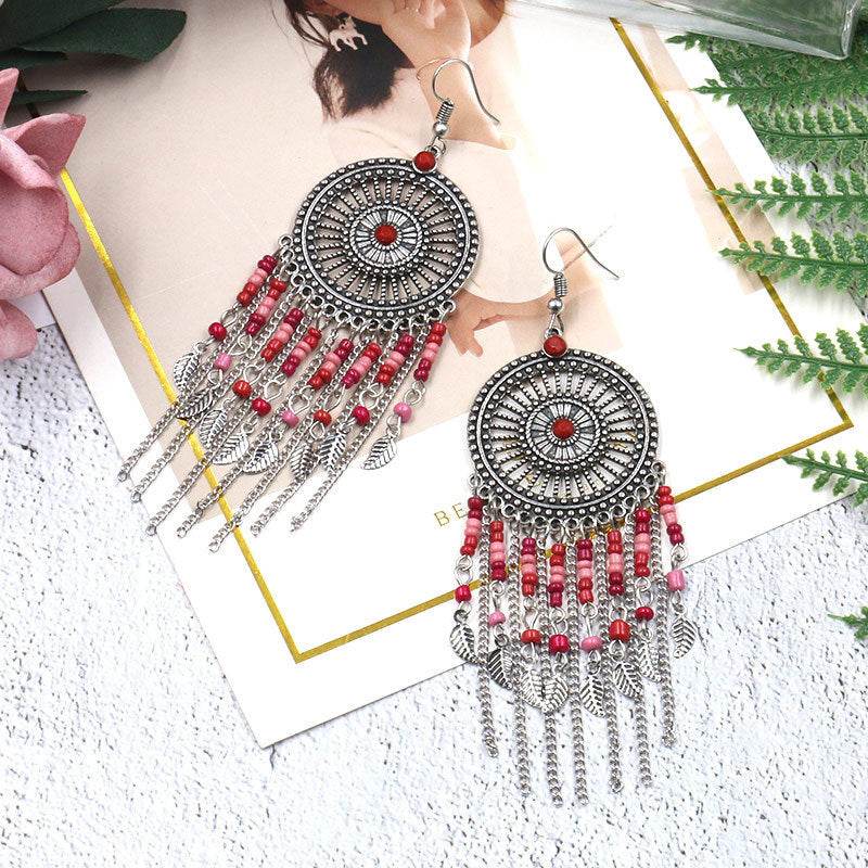 Beaded fringed hollow earrings - Velora
