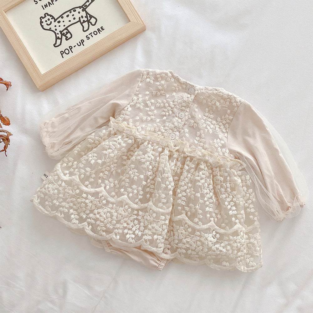 Baby Solid Color Princess Lace Puff Dress - Velora