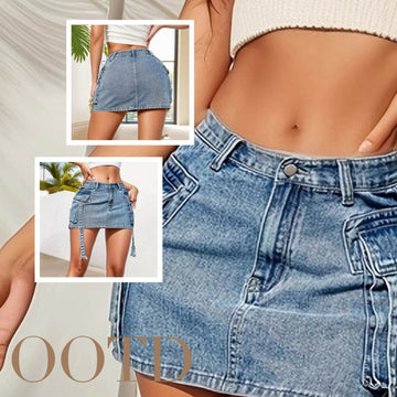 Women's Fashion Y2k Denim Mini Skirt Low Rise Cargo Pencil Short Jeans skirt  Vintage Girls Party Skirt Female Club Streetwear