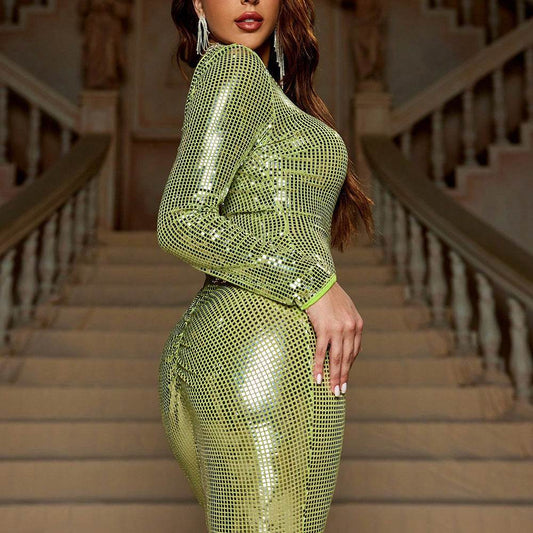 Slim Fit Long Sleeve Backless Party dress Sequined Evening Dress - Velora