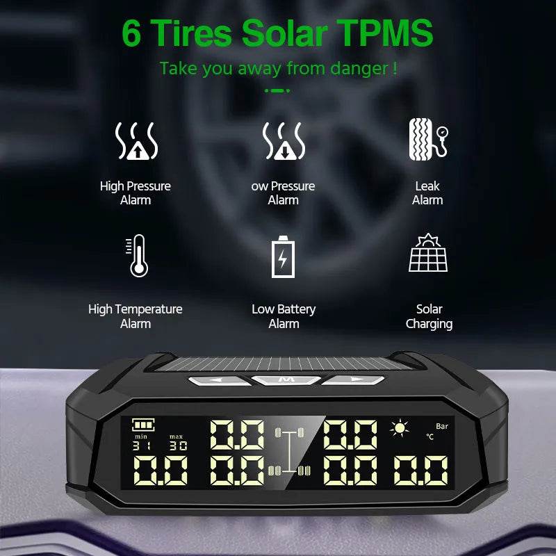 Auto Solar External Tire Pressure Monitor 6 Tire RV Trucks Car Vehicle - Velora