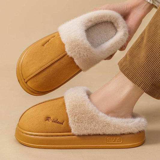 New Winter Cosy Warm Couple Style Concise Fluffy Slippers Women Men Non-slip Soft Slides Indoor Mule Ladies' Home Cotton Shoes - Velora
