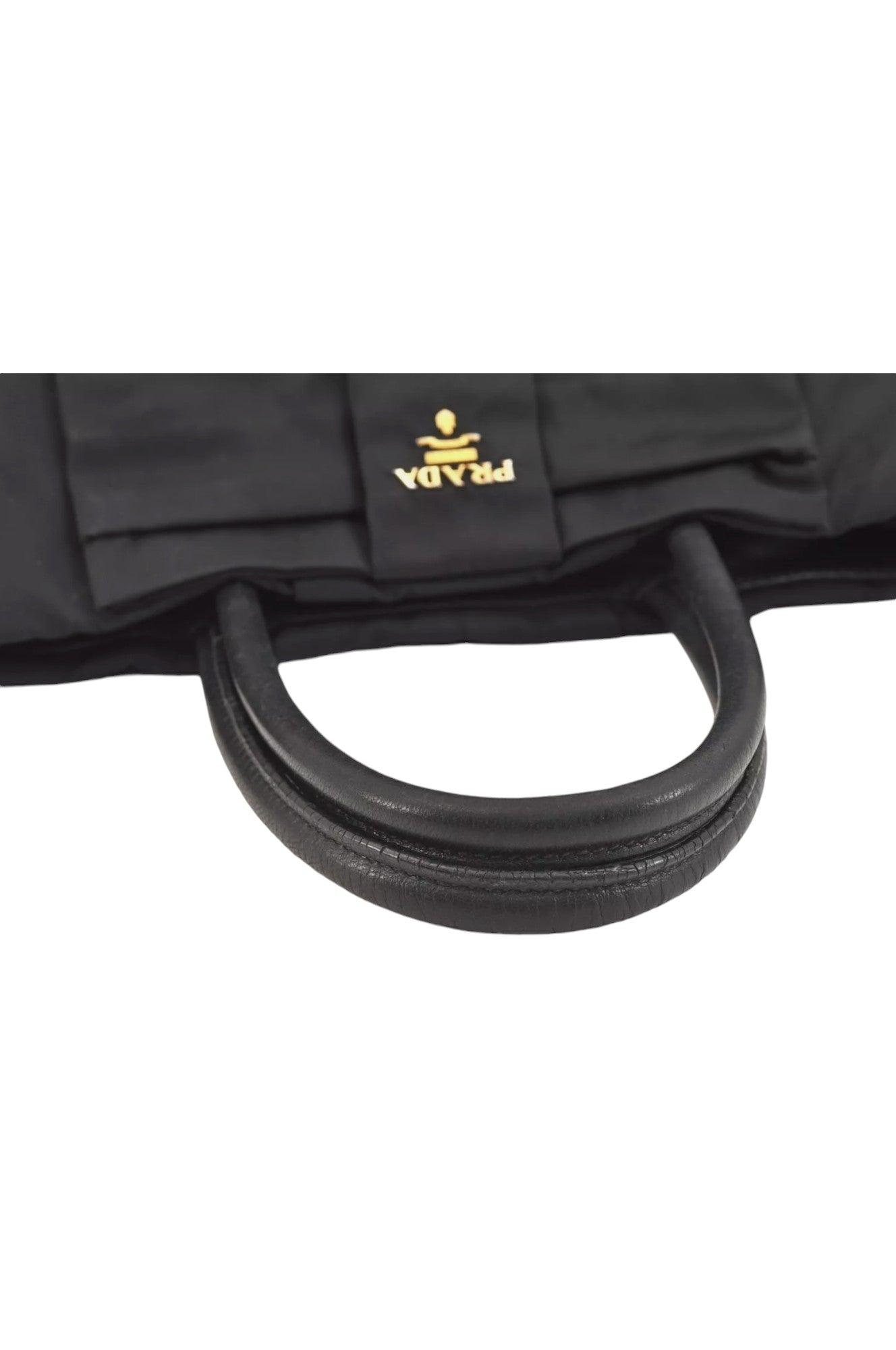 PRADA Tessuto Fiocco Ribbon Nylon Leather Hand Tote Bag Black 7620K - Velora