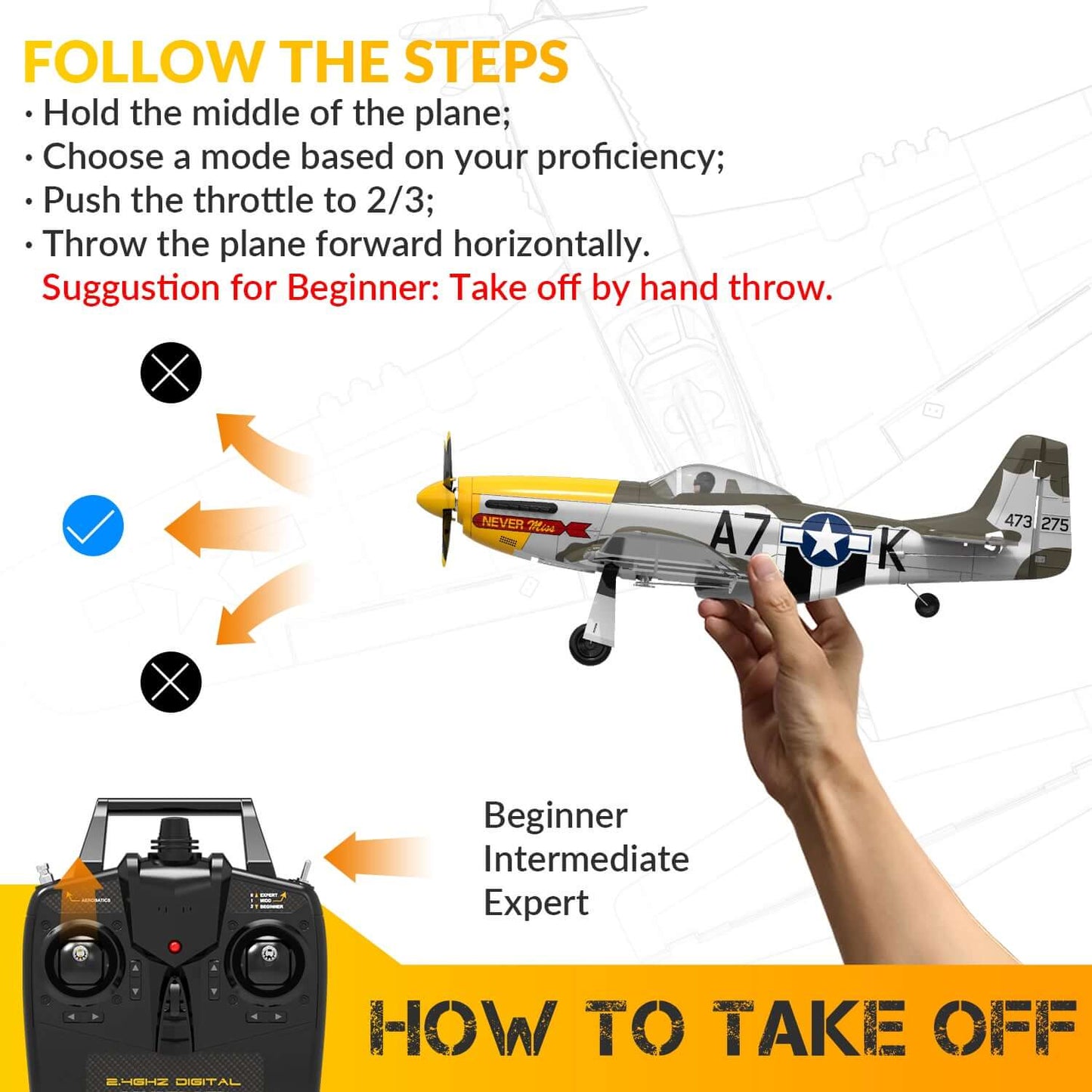 P51D RC Airplane with Mode 1 Transmitter | 4-Channel Brushless & XPilot Stabilizer - Velora Luxury Fashion