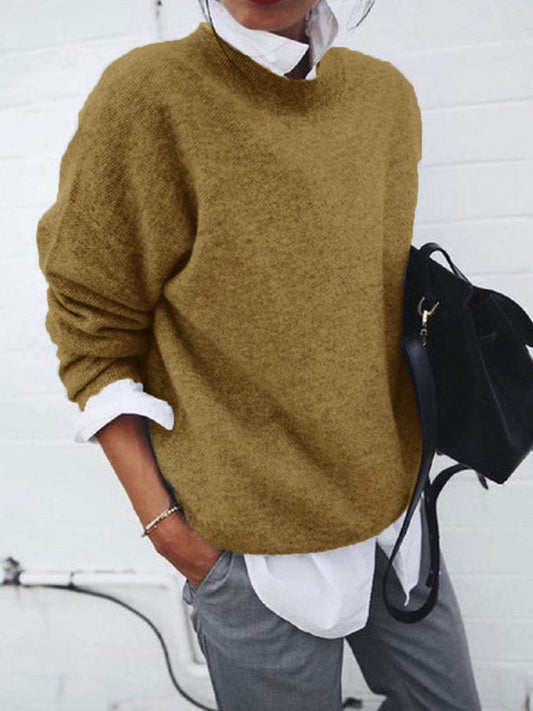 Fashion Long Sleeve Pullover Sweater Fall And Winter Fashion Solid Color Knitted Tops For Women Clothing - Velora