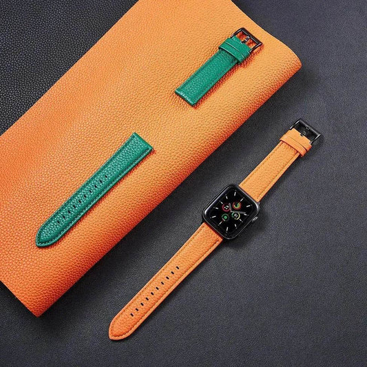 Suitable For Iwatch SE Strap Lychee Pattern Oil Wax Leather Strap New Silicone Leather Strap - Velora