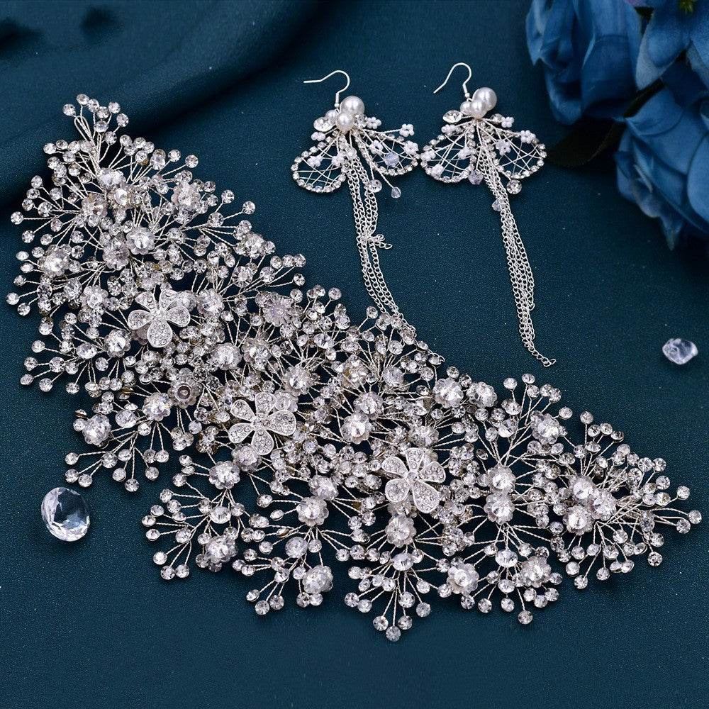 Luxury and Elegant Bridal Flower Rhinestone Headband Fashion Accessories set - Velora