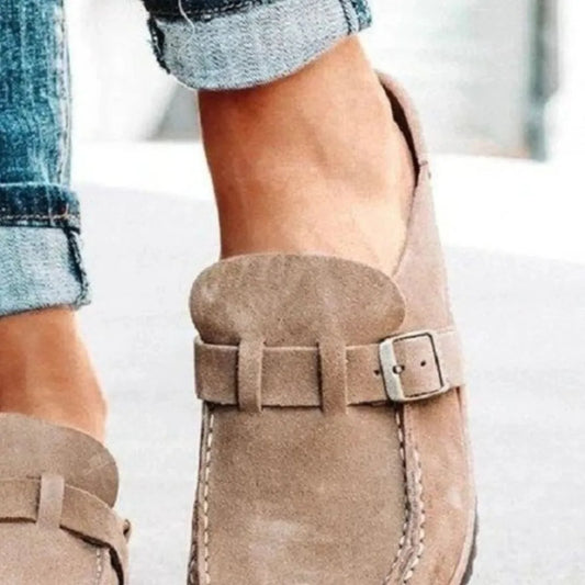 Round Toe Low Heel Buckle Loafers - Velora