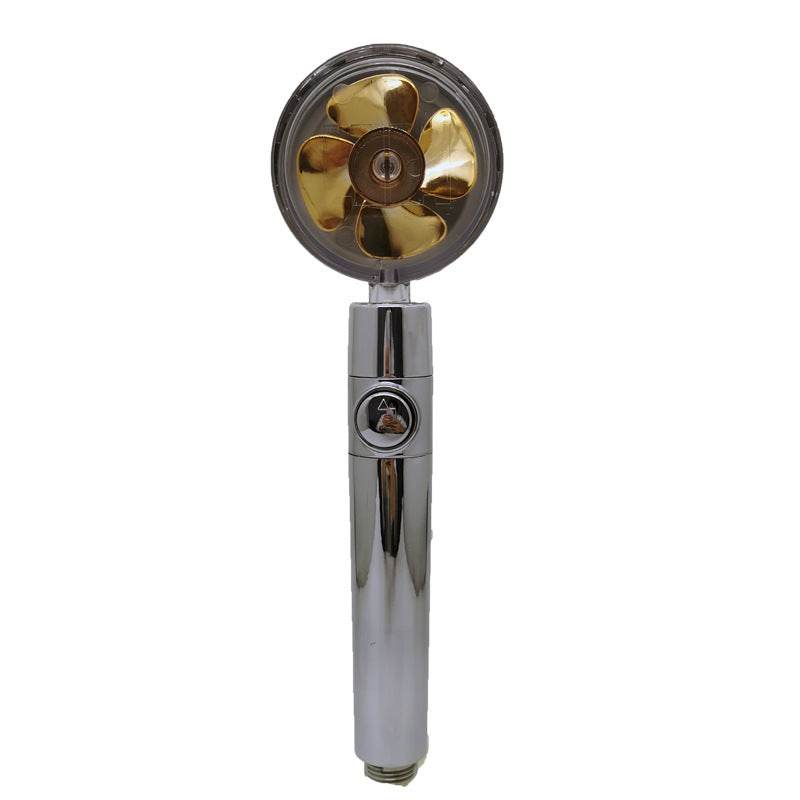 Propeller Driven Shower Head With Stop Button And Cotton Filter Turbocharged High Pressure Handheld Shower Nozzle - Velora