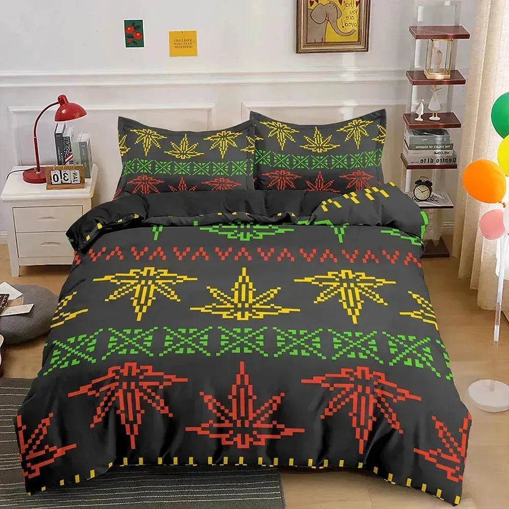 Colorful Psychedelic Weed Leaf Bedding Set - Velora