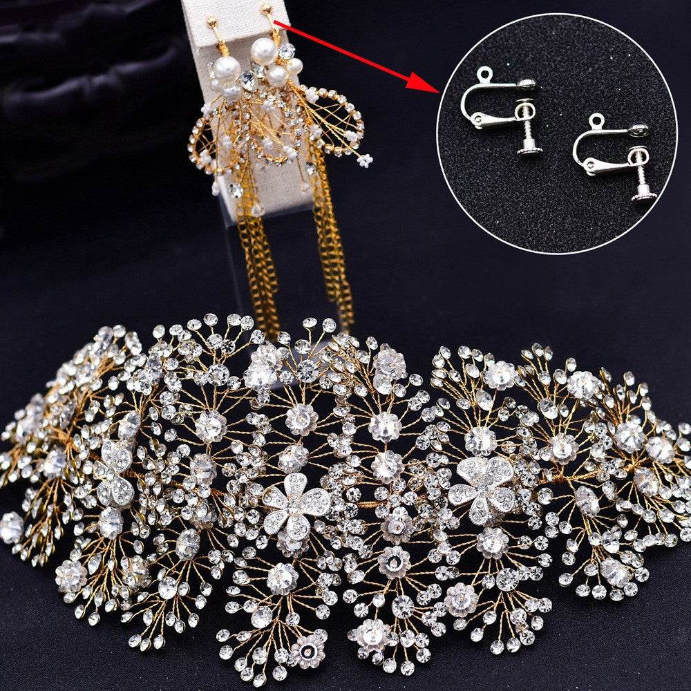 Luxury and Elegant Bridal Flower Rhinestone Headband Fashion Accessories set - Velora