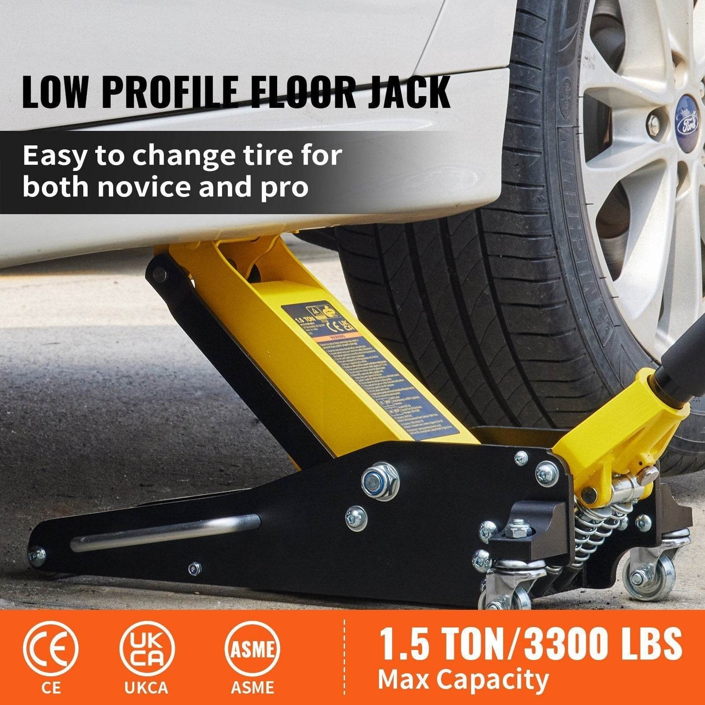 1.5 Ton Low Profile Aluminum Steel Racing Floor Jack Dual Lift Car - Velora